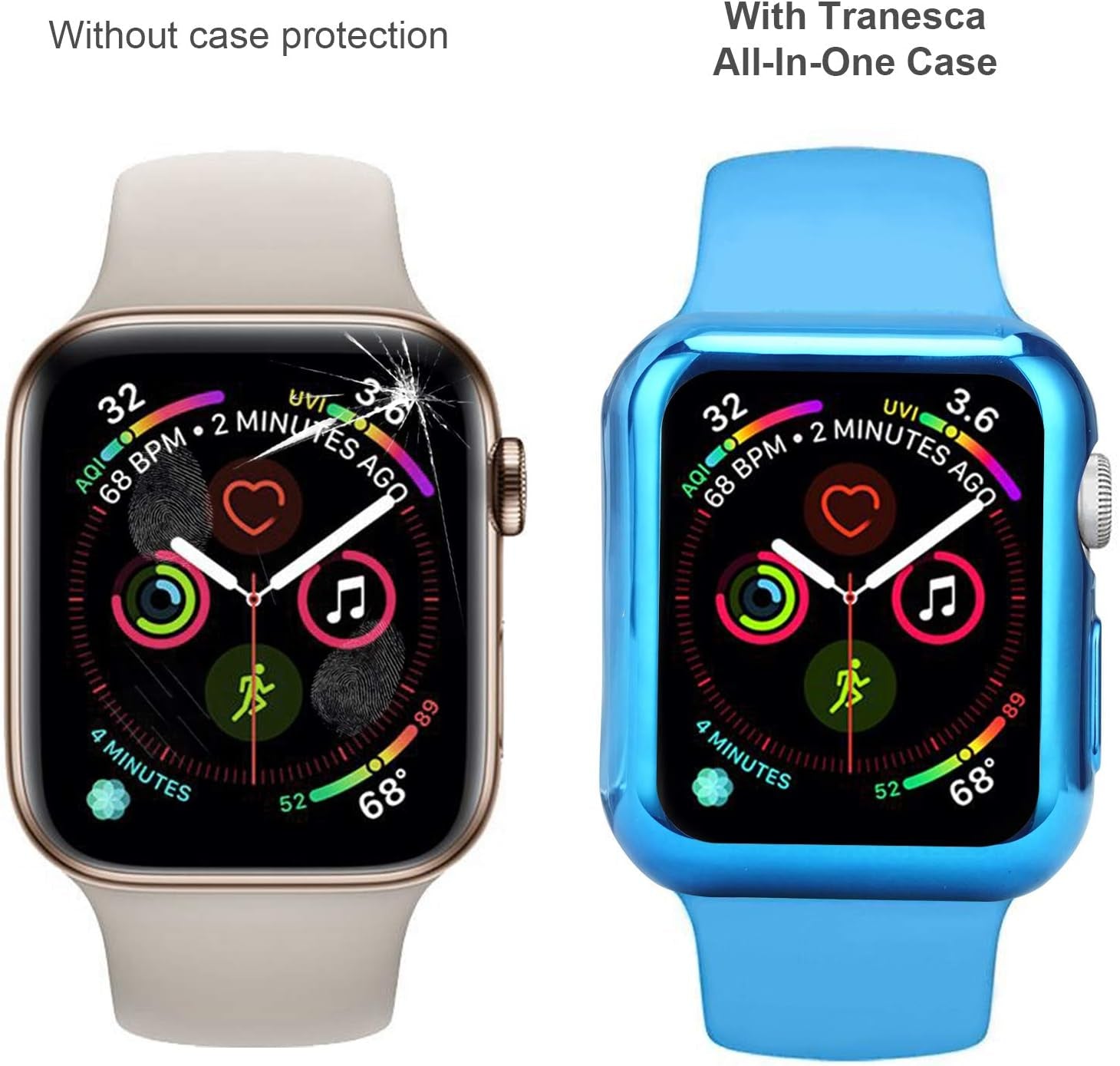 8 Pack 40Mm Watch Case with Built-In HD Clear Ultra-Thin TPU Screen Protector Cover Compatible with Apple Watch Series 4/5/6/SE (Clear+Black+Gold+Rose Gold+Red+Blue+Green+Silver)