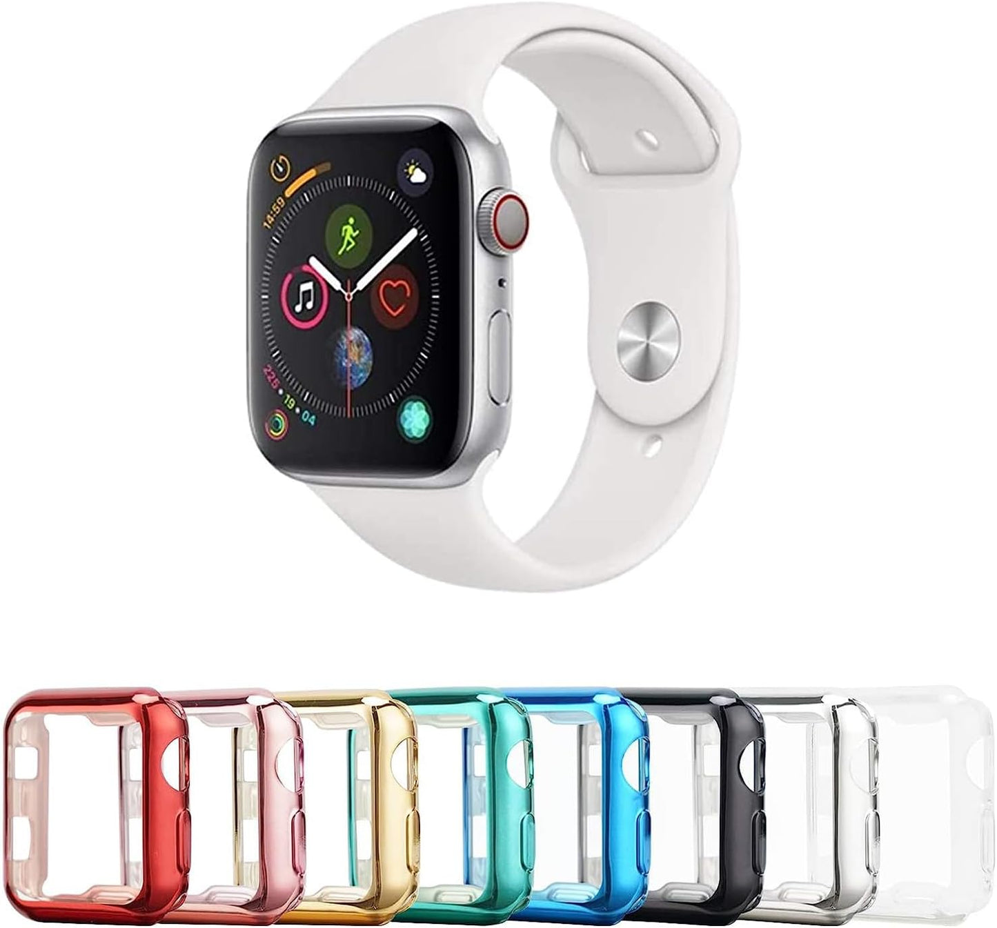 8 Pack 40Mm Watch Case with Built-In HD Clear Ultra-Thin TPU Screen Protector Cover Compatible with Apple Watch Series 4/5/6/SE (Clear+Black+Gold+Rose Gold+Red+Blue+Green+Silver)